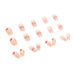 24 pcs Rainbow Hearts Coffin Nails Medium Length Full Cover False Nails