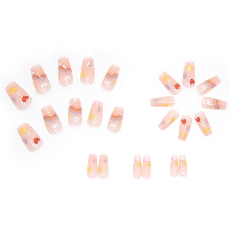 24 pcs Rainbow Hearts Coffin Nails Medium Length Full Cover False Nails