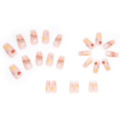 24 pcs Rainbow Hearts Coffin Nails Medium Length Full Cover False Nails