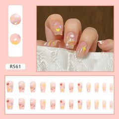 24 pcs Rainbow Hearts Coffin Nails Medium Length Full Cover False Nails
