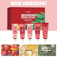5pcs Fruit Fragrance Hand Cream Box Gift Set for Dry Skin Repairing Aging Hands