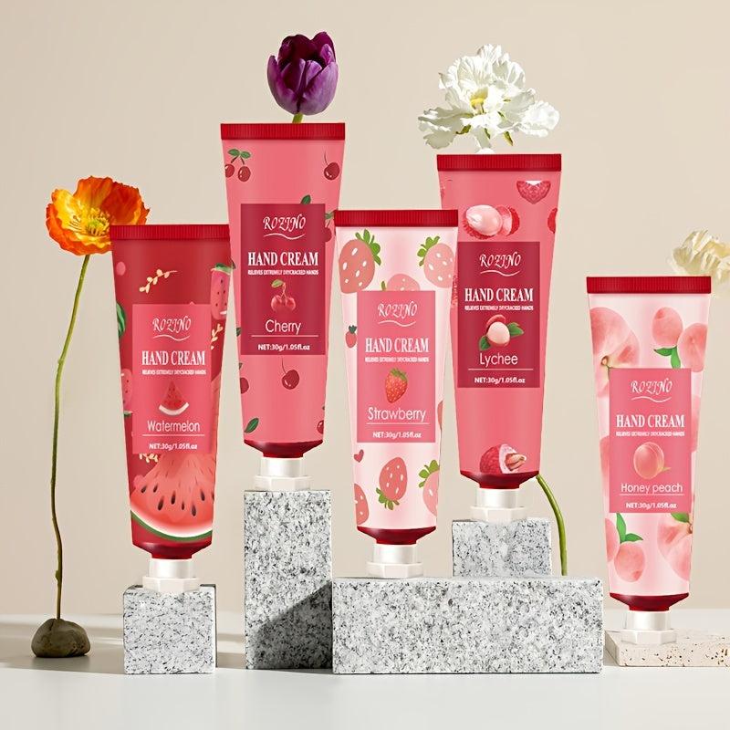 5pcs Fruit Fragrance Hand Cream Box Gift Set for Dry Skin Repairing Aging Hands
