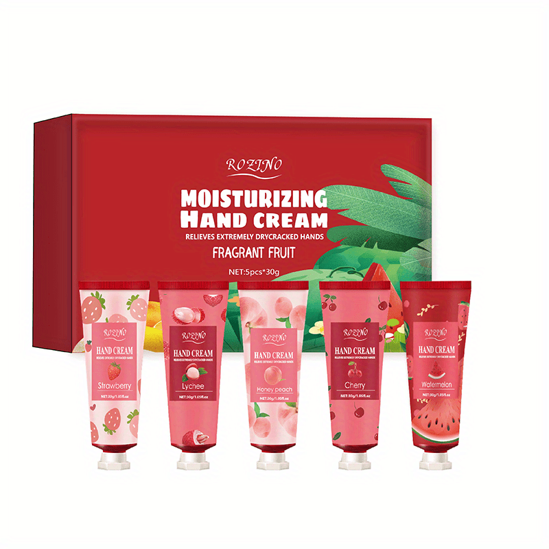 5pcs Fruit Fragrance Hand Cream Box Gift Set for Dry Skin Repairing Aging Hands