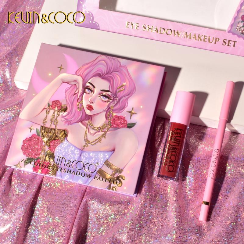 28 Eyeshadow Palette Set with Lip Glaze High Gloss Pearly Makeup Brush Set