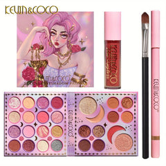 28 Eyeshadow Palette Set with Lip Glaze High Gloss Pearly Makeup Brush Set