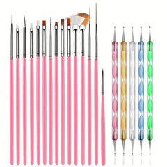 15pcs Acrylic Nail Brush Painting Pen & 5pcs Nail Dotting Tools Set