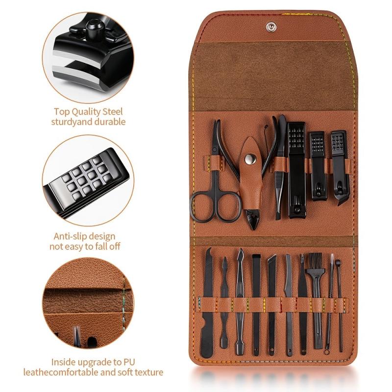 16 Piece Nail Care Set Stainless Steel Clippers Files Ear Spoon Men Women