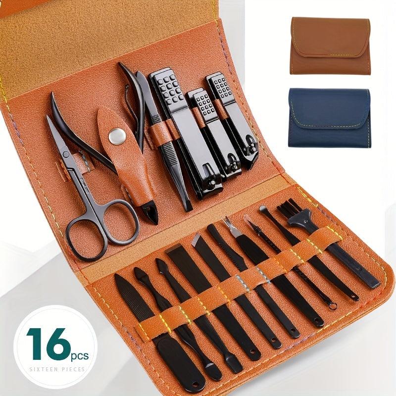 16 Piece Nail Care Set Stainless Steel Clippers Files Ear Spoon Men Women
