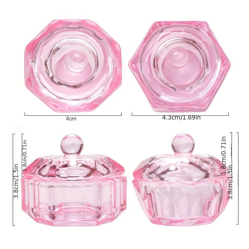 Pink Crystal Nail Art Cup with Lid for Manicures