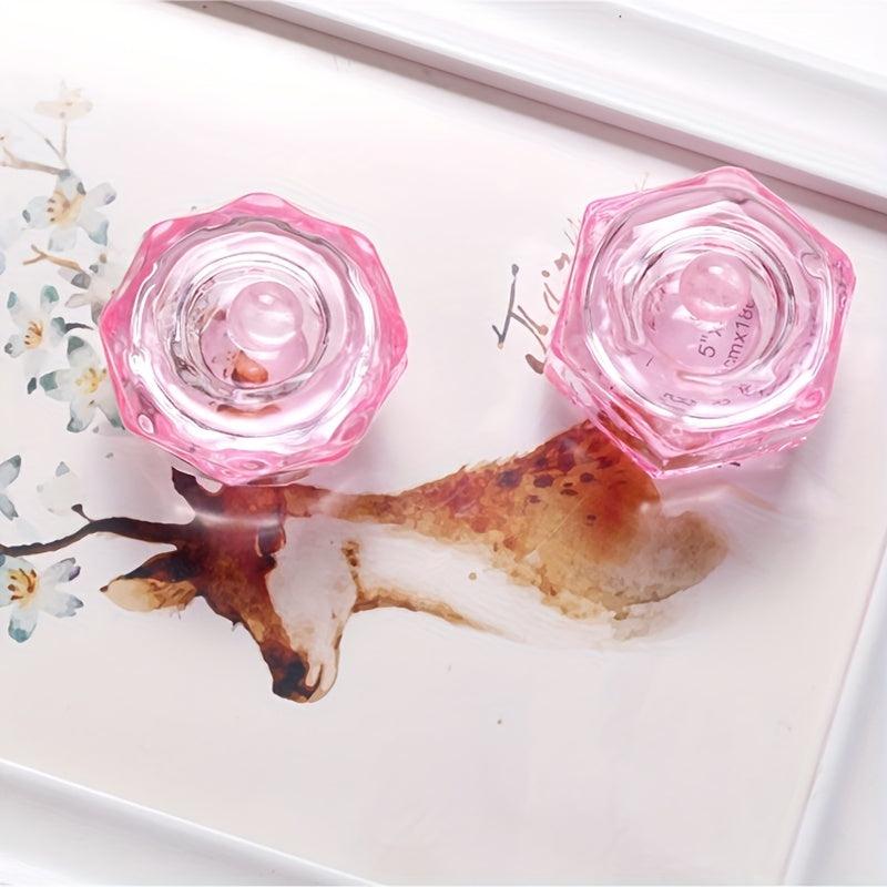 Pink Crystal Nail Art Cup with Lid for Manicures