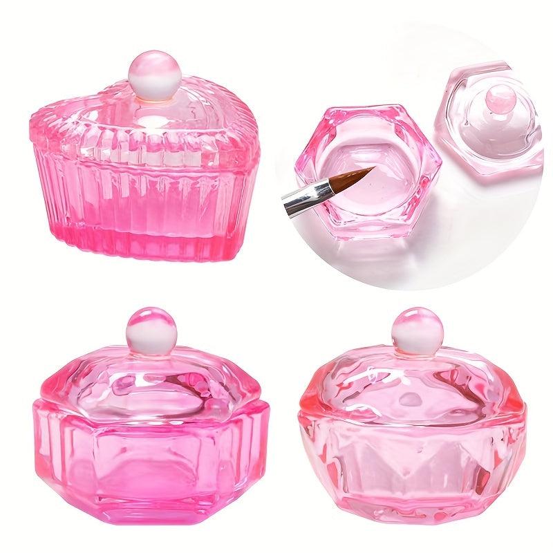 Pink Crystal Nail Art Cup with Lid for Manicures