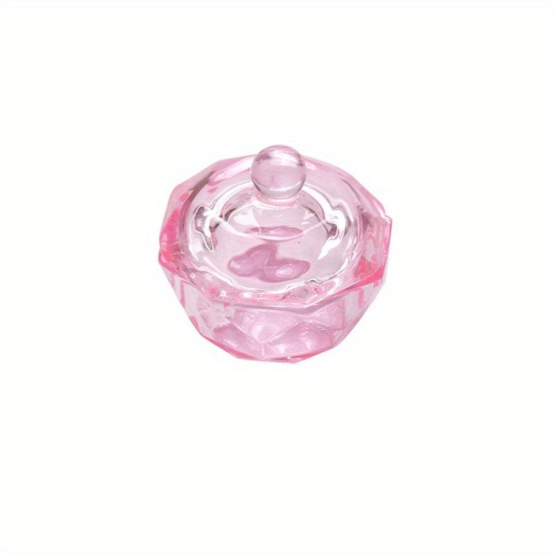 Pink Crystal Nail Art Cup with Lid for Manicures