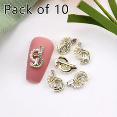 10pcs Music Notes Nail Art Charms with Pearls 3D Alloy Nail Art Accessories