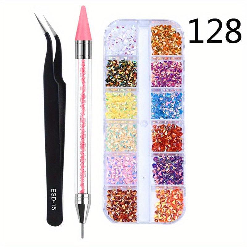 3pcs 3D Rhinestone Nail Charms with Double Headed Stickers DIY Nail Art Decor