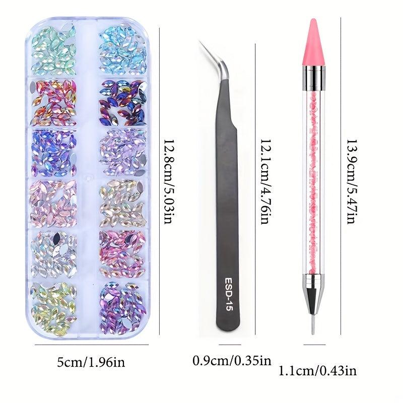 3pcs 3D Rhinestone Nail Charms with Double Headed Stickers DIY Nail Art Decor