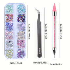 3pcs 3D Rhinestone Nail Charms with Double Headed Stickers DIY Nail Art Decor