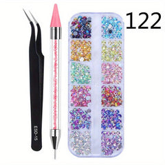 3pcs 3D Rhinestone Nail Charms with Double Headed Stickers DIY Nail Art Decor