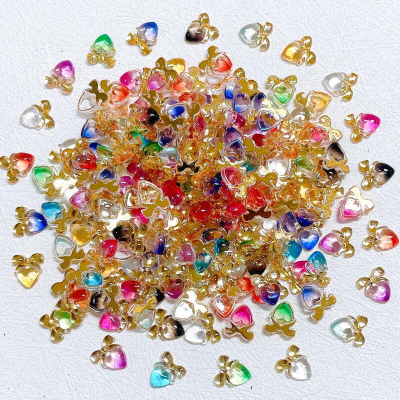 Aurora Bow Peach Heart Nail Art Charms Gradient Resin Nail Art Accessories
