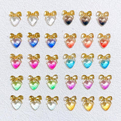 Aurora Bow Peach Heart Nail Art Charms Gradient Resin Nail Art Accessories
