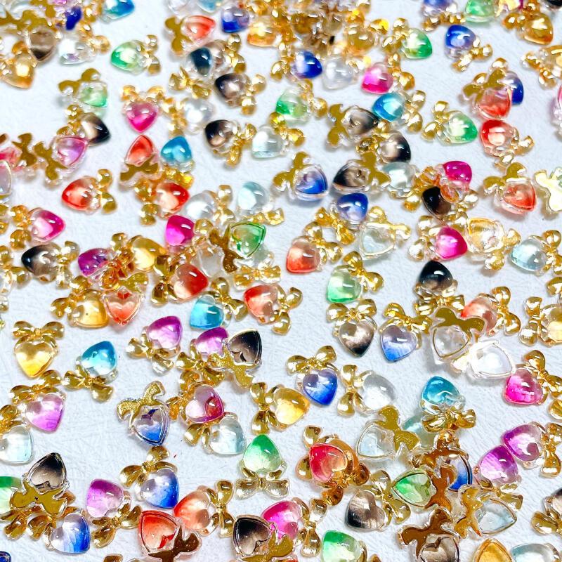 Aurora Bow Peach Heart Nail Art Charms Gradient Resin Nail Art Accessories