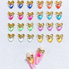 Aurora Bow Peach Heart Nail Art Charms Gradient Resin Nail Art Accessories