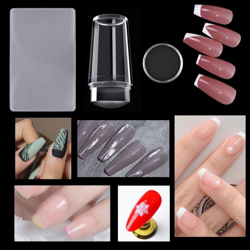 Clear Silicone Jelly French Nail Art Stamper Kit with Scraper