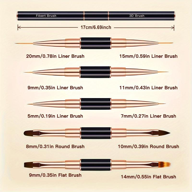 5pcs Double Ended Nail Art Brush Set for Salon Manicures