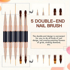 5pcs Double Ended Nail Art Brush Set for Salon Manicures