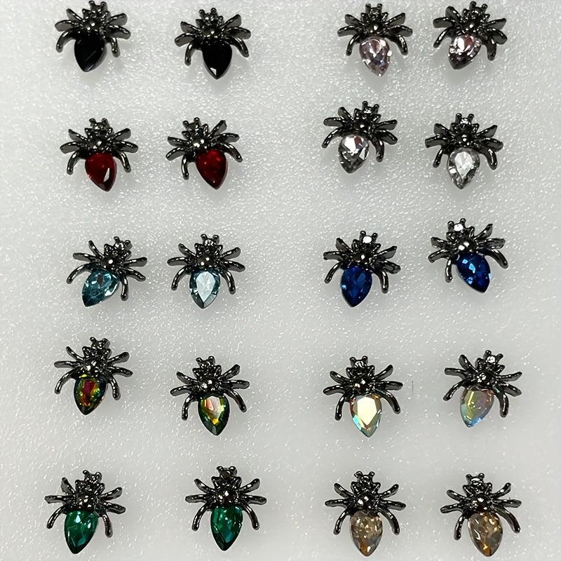 20Pcs Spider Nail Charms Vintage Gothic Rhinestones Nail Art Accessories