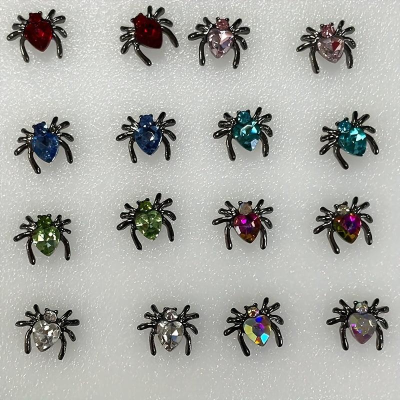 20Pcs Spider Nail Charms Vintage Gothic Rhinestones Nail Art Accessories