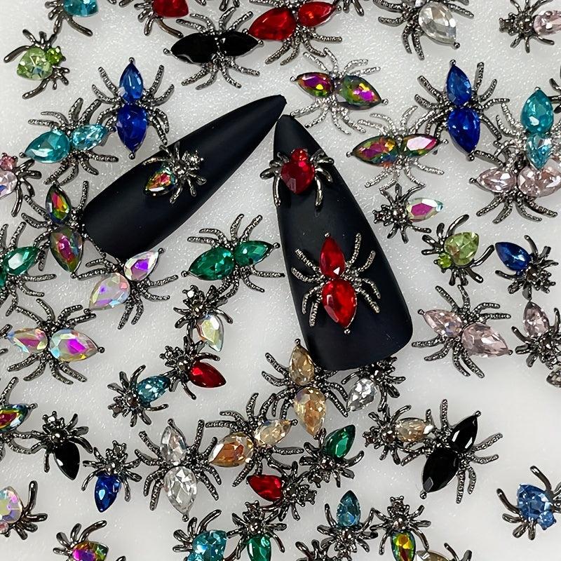 20Pcs Spider Nail Charms Vintage Gothic Rhinestones Nail Art Accessories