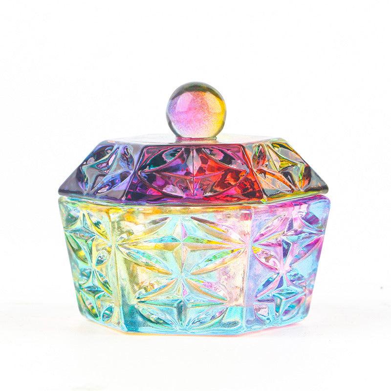 Rainbow Crystal Glass Nail Art Dish Liquid Powder Container