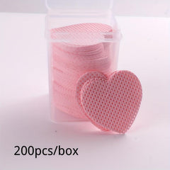 200pcs Love Shape Lint Nail Polish Remover Pads, 100% Cotton, Reusable