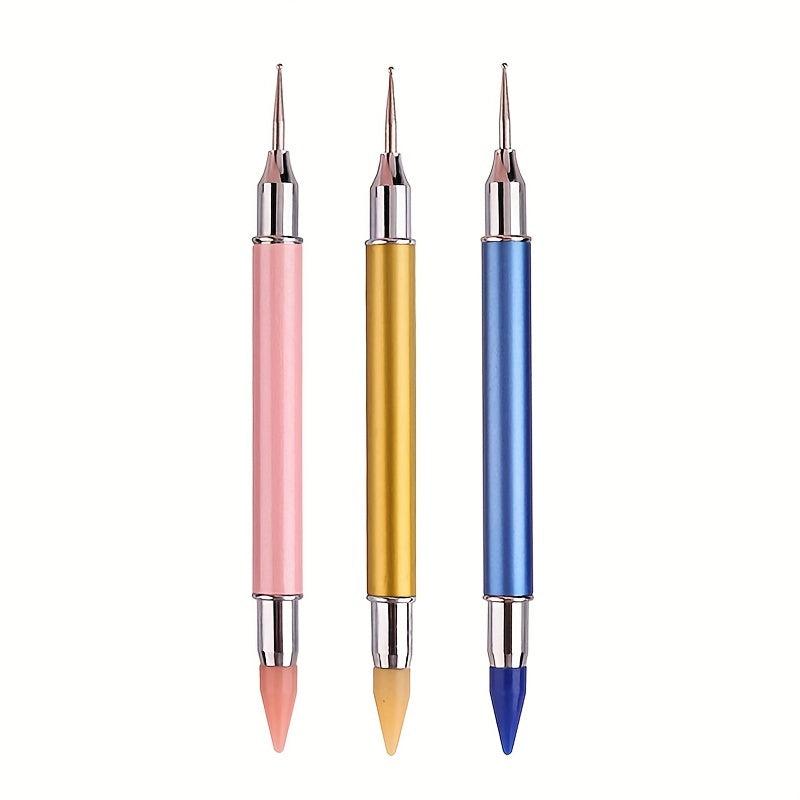 Dual Ended Nail Art Dotting Pen Set with Rhinestone Beads Studs Picker
