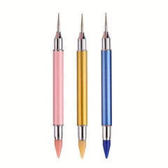 Dual Ended Nail Art Dotting Pen Set with Rhinestone Beads Studs Picker