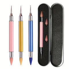 Dual Ended Nail Art Dotting Pen Set with Rhinestone Beads Studs Picker