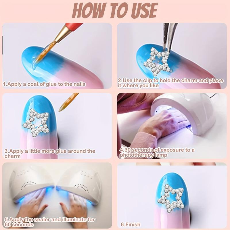2pcs 3D Star Nail Charms Silver Rhinestones Crystal Alloy Nail Gems Charms