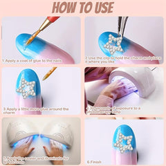 2pcs 3D Star Nail Charms Silver Rhinestones Crystal Alloy Nail Gems Charms