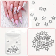 2pcs 3D Star Nail Charms Silver Rhinestones Crystal Alloy Nail Gems Charms