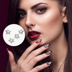 2pcs 3D Star Nail Charms Silver Rhinestones Crystal Alloy Nail Gems Charms