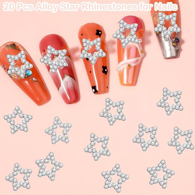 2pcs 3D Star Nail Charms Silver Rhinestones Crystal Alloy Nail Gems Charms