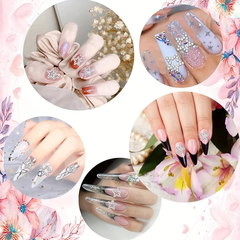 2pcs 3D Star Nail Charms Silver Rhinestones Crystal Alloy Nail Gems Charms