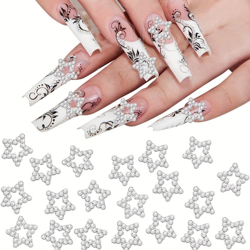 2pcs 3D Star Nail Charms Silver Rhinestones Crystal Alloy Nail Gems Charms