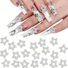 2pcs 3D Star Nail Charms Silver Rhinestones Crystal Alloy Nail Gems Charms