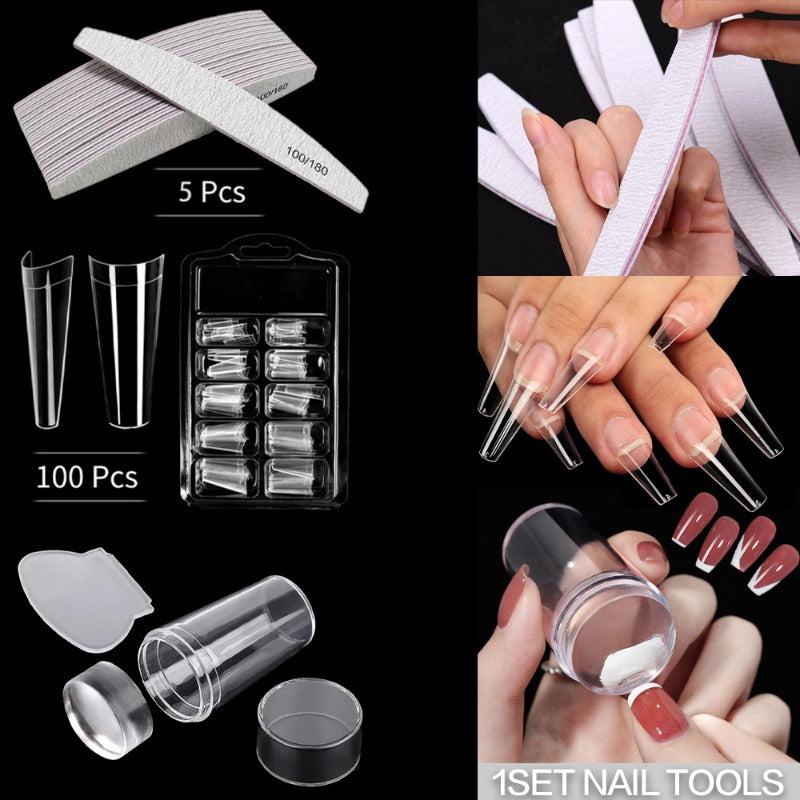 Acrylic Nail Art Set Beginner Kit with Nail File and Coffin Nail Tips