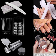 Acrylic Nail Art Set Beginner Kit with Nail File and Coffin Nail Tips
