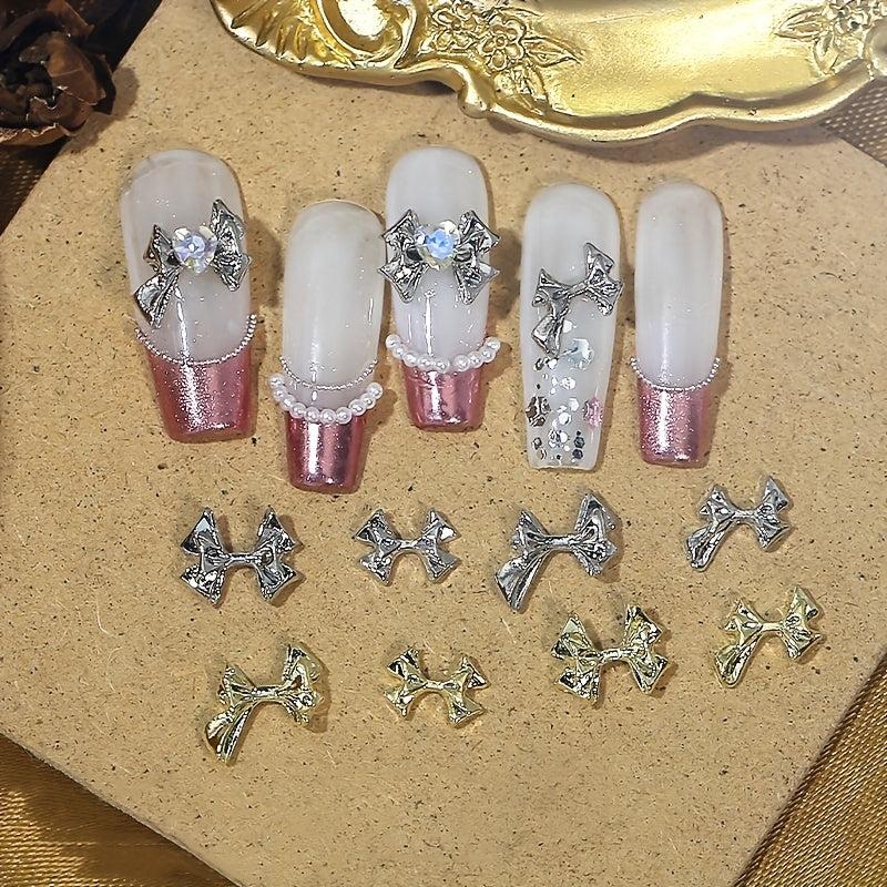 10pcs Bowknot Nail Charms Silver Bowtie for Wedding Nail DIY