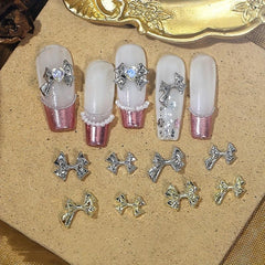 10pcs Bowknot Nail Charms Silver Bowtie for Wedding Nail DIY