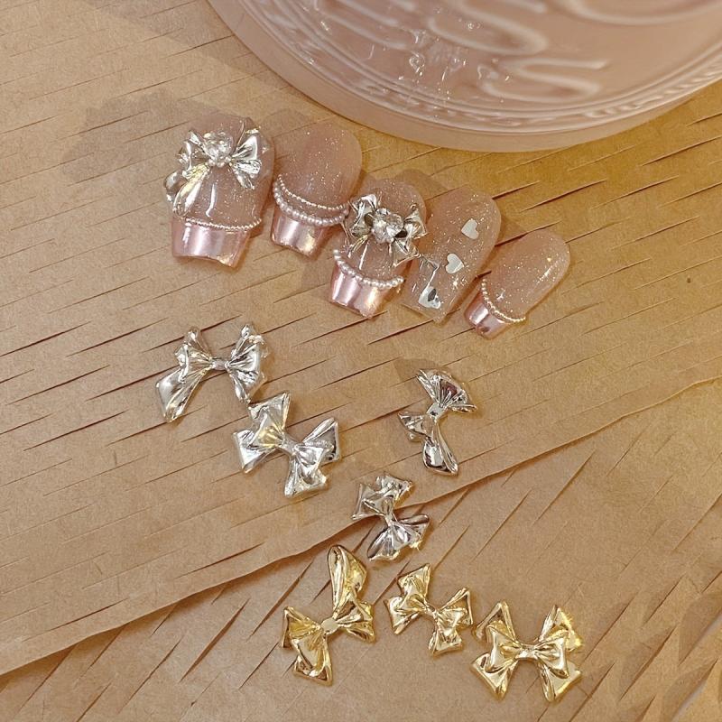 10pcs Bowknot Nail Charms Silver Bowtie for Wedding Nail DIY
