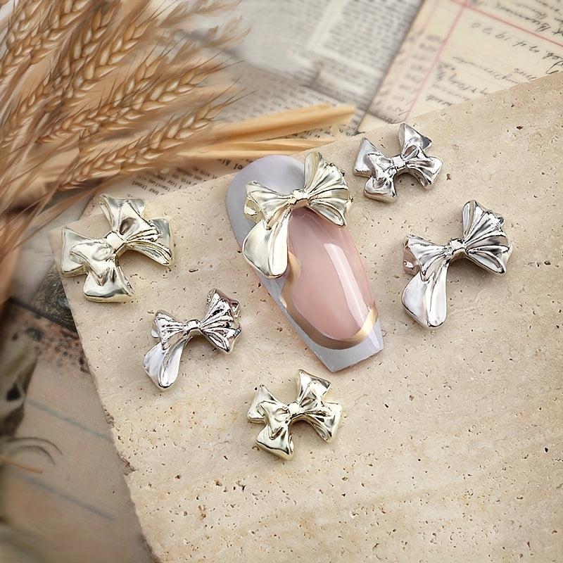 10pcs Bowknot Nail Charms Silver Bowtie for Wedding Nail DIY